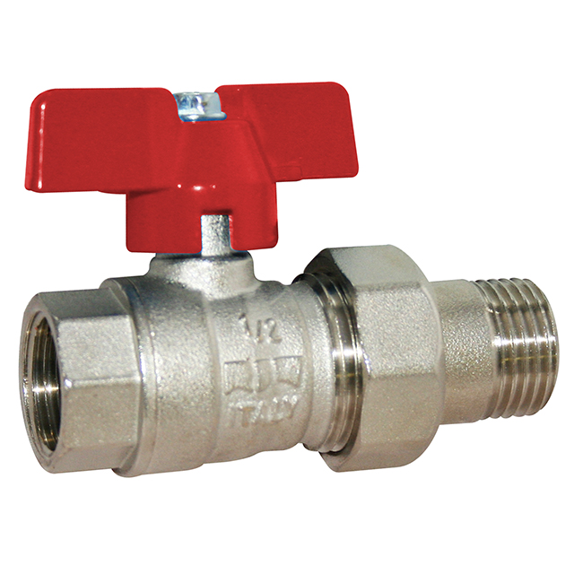 Brass Ball Valve Male Union End Red Butterfly Handle WRAS